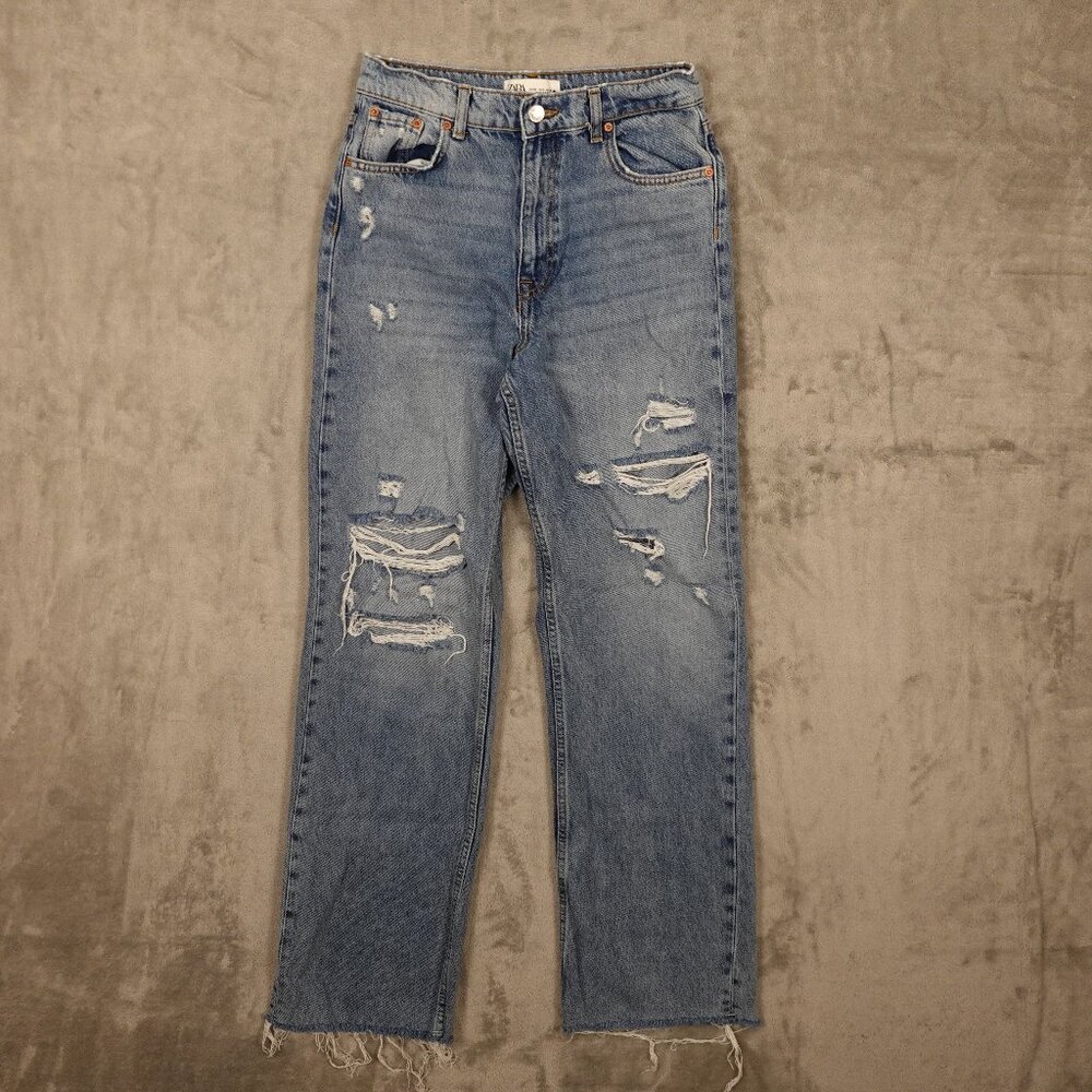 Zara Jeans the 90's full length women's 6 blue denim high rise straight leg